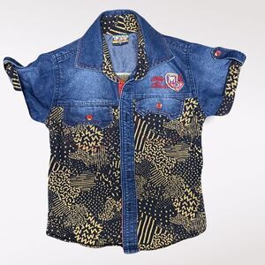 Leo | Kid's Jean Button Down Shirt with Leopard Print